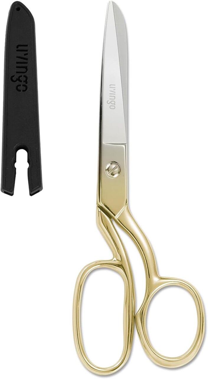 Professional 8-Inch Fabric Sewing Scissors – Heavy-Duty Forged Stainless Steel Tailor Shears with Sharp Bent Blades for Cutting Fabric, Leather, and Cloth – Classic Gold Design for Home and Dressmaking Use